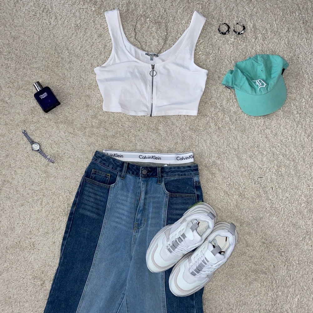 White Zip Up Cropped Tank Top